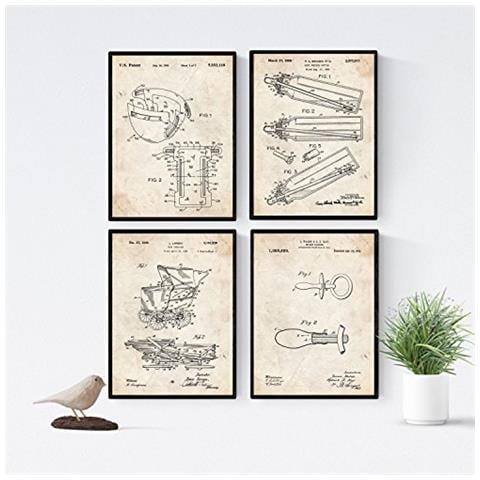 Set Di 4 Stampe Vintage Fogli Con Il Brevetto Babies. Manifesti Invenzioni Antichi E Brevetti. Scegli Il Colore Che Gradite Senza Cornice A4 - Foto 1