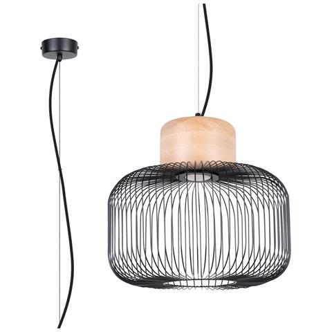 Lampada A Sospensione Gabbia 35 Sl. 1847 - Industriale Lampada A Sospensione Legno Nero /naturale 183x35x35 Cm - Foto 1