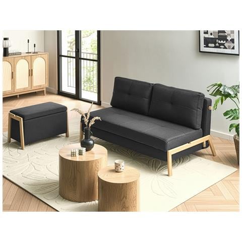 Set Da Salotto 3 Posti Edland Tessuto Nero Con Panca - Foto 1