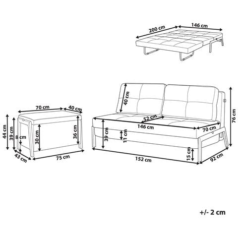 Set Da Salotto 3 Posti Edland Tessuto Nero Con Panca - Foto 3