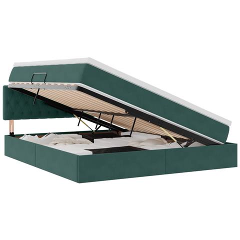Letto con contenitore e LED Verde Scuro 160 x 200 cm Velluto - Foto 1