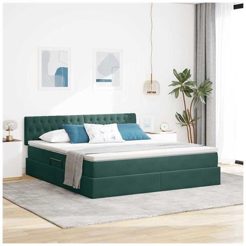 Letto con contenitore e LED Verde Scuro 160 x 200 cm Velluto - Foto 2
