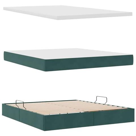 Letto con contenitore e LED Verde Scuro 160 x 200 cm Velluto - Foto 9