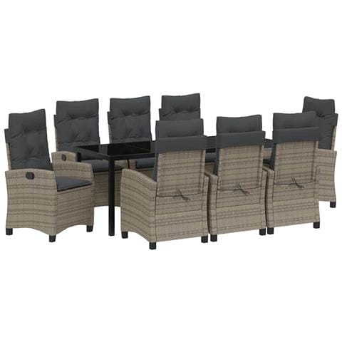 Set da Pranzo per Giardino con cuscino 9 pcs Grigio polyrattan - Foto 1