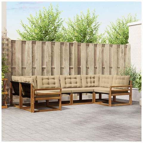 Set di divani da esterno con cuscino 6 pcs Naturale e Beige - Foto 2