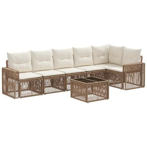 Set Divano da Giardino 7 pcs Beige e Bianco Crema polyrattan - Foto 1
