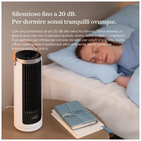 Windi Mini Plus Ventilatore a torre, 7,0 m /s, 5 velocità, timer da 1 a 12 ore, oscillazione di 90°, ricaricabile, portatile, ideale per l’uso sulla scrivania, adatto per l’uso all’aperto. - Foto 2