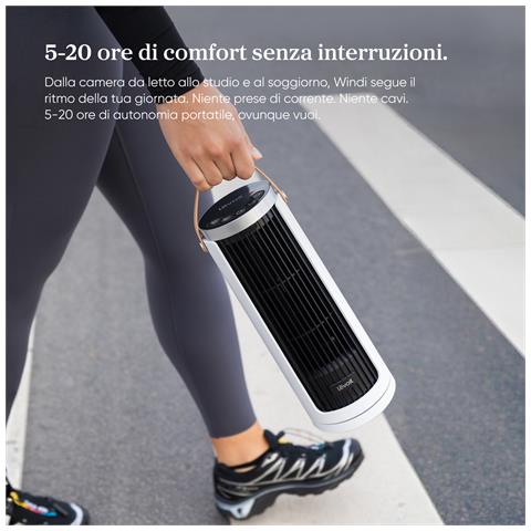 Windi Mini Plus Ventilatore a torre, 7,0 m /s, 5 velocità, timer da 1 a 12 ore, oscillazione di 90°, ricaricabile, portatile, ideale per l’uso sulla scrivania, adatto per l’uso all’aperto. - Foto 7