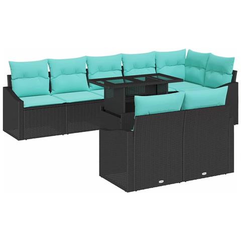 Set Divano da Giardino 9 pz Nero e Blu polyrattan - Foto 1