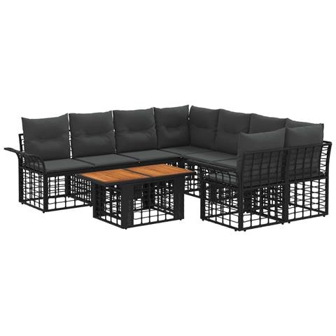 Set Divano da Giardino 9 pz Nero e Grigio scuro polyrattan - Foto 1