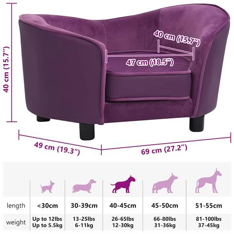 Divano per Cani Borgogna 69x49x40cm in Peluche e Similpelle - Foto 2