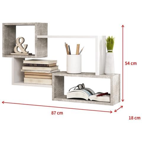 Kassi - Mensola A Cubo / Scaffale Murale / Mensole A Partete / Ripiani In Stile Minimalista / Pannello Sospeso / Mensole A Muro In Stile Scandinavo (grigio Cemento / Bianco) - Foto 3