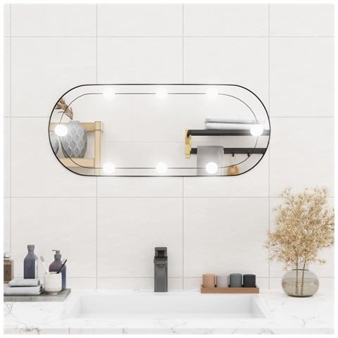 Specchio Da Parete Con Luci Led 30x70 Cm Vetro Ovale - Foto 6