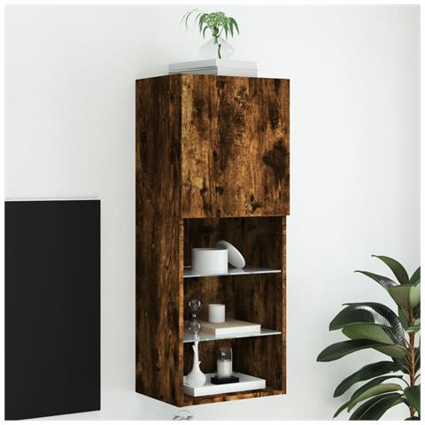 Mobile Tv Con Luci Led Rovere Fumo 40,5x30x102 Cm - Foto 1