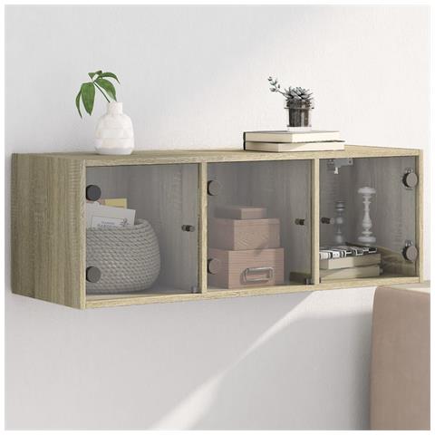 Mobile A Muro Con Ante In Vetro Rovere Sonoma 102x37x35 Cm - Foto 1