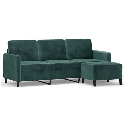 Divano A 3 Posti Con Poggiapiedi Verde Scuro 180 Cm In Velluto - Foto 1