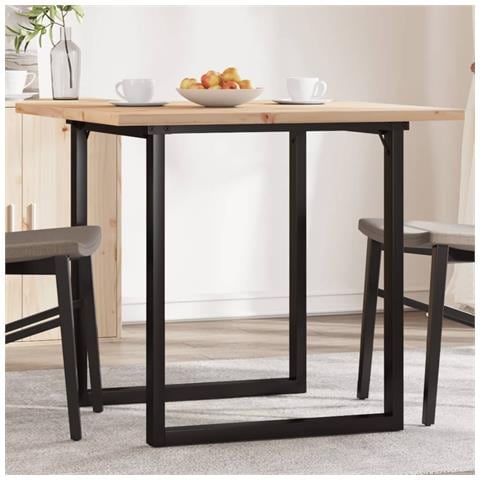Tavolo Da Pranzo Telaio A O 80x80x75,5 Cm Massello Pino E Ghisa - Foto 1