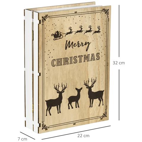 Calendario Avvento Di Natale In Legno A Forma Di Libro Con Temi Natalizi, 22x7x32 Cm, Bianco E Color Legno - Foto 2