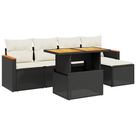 Set Divano Da Giardino 6 Pz Con Cuscini Nero In Polyrattan - Foto 2