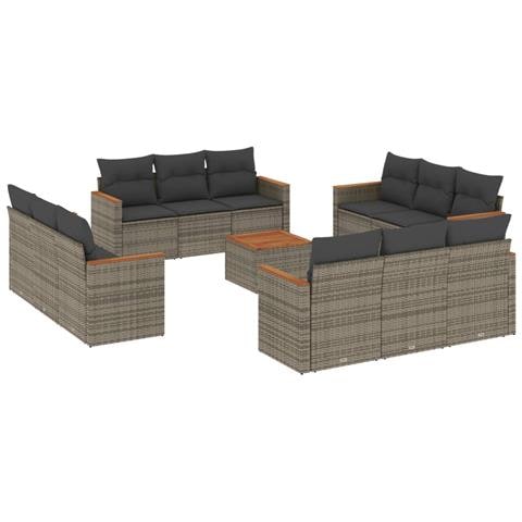 Set Divani Da Giardino 13 Pz Con Cuscini Grigio In Polyrattan - Foto 2