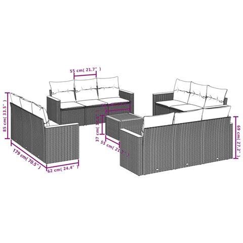 Set Divani Da Giardino 13 Pz Con Cuscini Grigio In Polyrattan - Foto 3