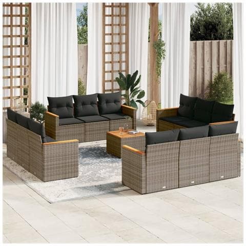 Set Divani Da Giardino 13 Pz Con Cuscini Grigio In Polyrattan - Foto 1