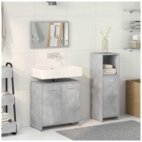Set Mobili Da Bagno 3 Pz Grigio Cemento In Legno Multistrato - Foto 3