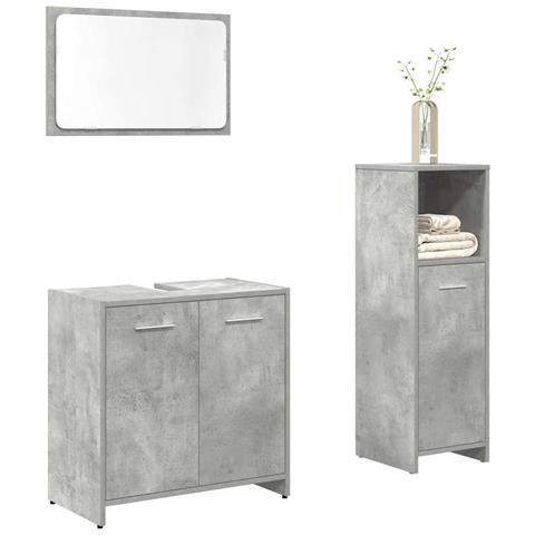 Set Mobili Da Bagno 3 Pz Grigio Cemento In Legno Multistrato - Foto 1