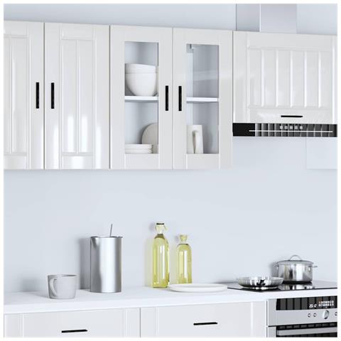 Pensile Da Cucina Con Porta In Vetro Porto Bianco Lucido - Foto 3