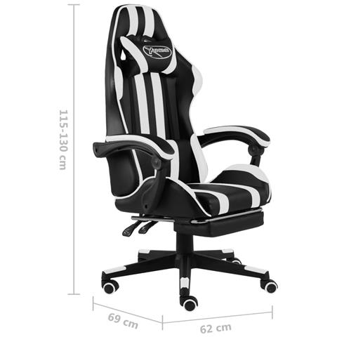 Lusso Casadino - Sedia Da Gaming Con Poggiapiedi Nera E Bianca In Similpelle - Foto 6