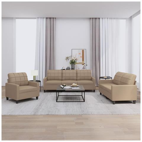 Set di Divani 3 pz con Cuscini cappuccino in Similpelle - Foto 2