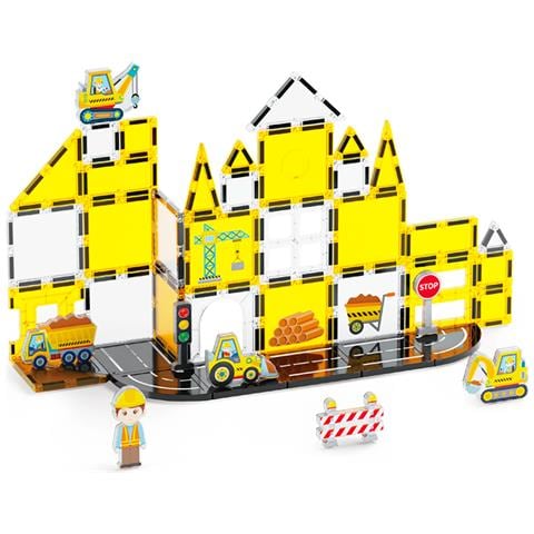 Set Di Costruzioni Magnetiche Per Bambini Tema Cantiere 47 Pezzi Solido - Foto 1