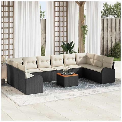 Set Divano da Giardino di 11 Pezzi con Cuscini Nero Polyrattan Acacia - Foto 2