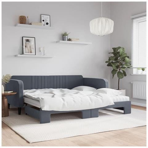 Divano Letto Estraibile Materassi Grigio Scuro 100x200 Velluto - Foto 2