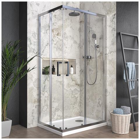 Box Doccia Angolare 75x75 Cm Con Ante Scorrevoli In Cristallo Temperato 6mm H190 Cm Dina Cromato - Foto 1
