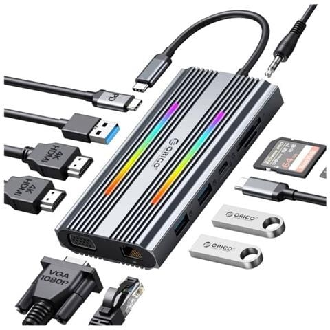 XDR-X1 Docking Station RGB USB-C to USB-C3.0/2*USB3.1/USB2.0/USB-C3.1/2*HDMI /VGA /SD /TF /GLAN - Foto 1