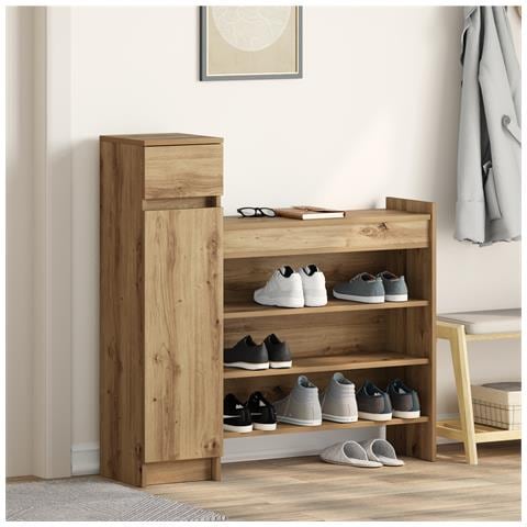 Mobiletto per Scarpe Rovere Artigianale 100.5x28x100 cm Legno Ingegnerizzato - Foto 2