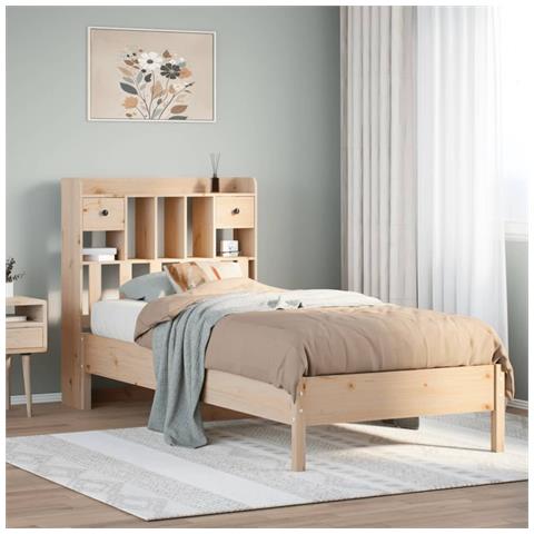 Letto Libreria senza Materasso 90x200 cm Legno Massello Pino - Foto 2