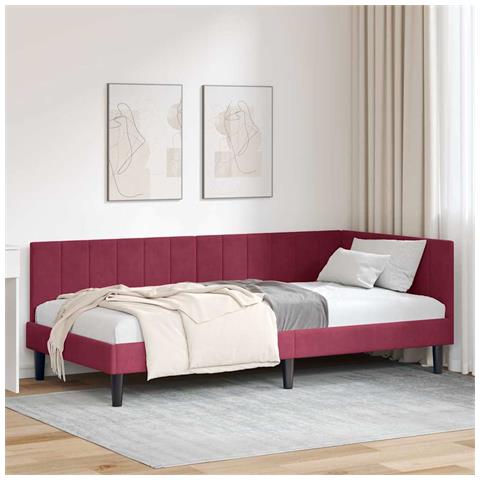 Cornice del letto ad angolo Rosso vino 90 x 190 cm Velluto - Foto 2