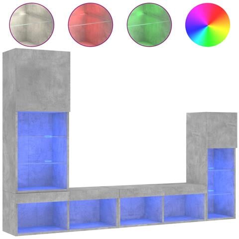 Mobili TV a Muro con LED 4pz Grigio Cemento Legno Multistrato - Foto 1