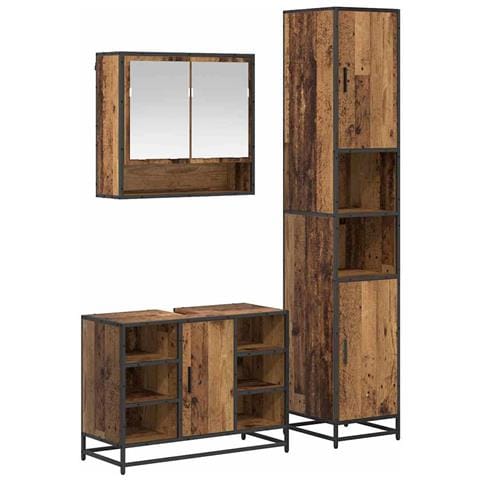 Set di mobili per il bagno con lo scaffale 3 pcs Legno vecchio - Foto 1
