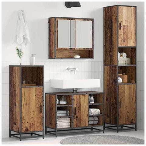 Set di mobili per il bagno con lo scaffale 3 pcs Legno vecchio - Foto 2