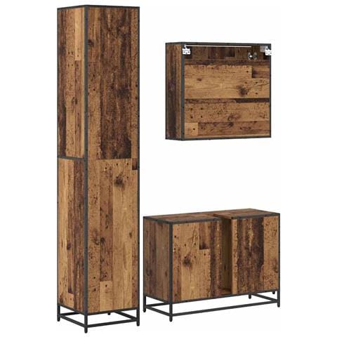 Set di mobili per il bagno con lo scaffale 3 pcs Legno vecchio - Foto 9