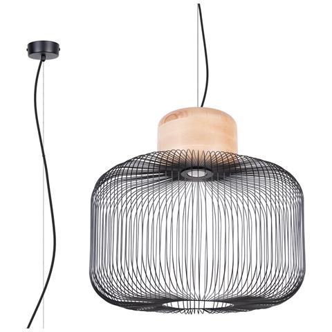 Lampada A Sospensione Gabbia 55 Sl. 1848 - Industriale Lampada A Sospensione Legno Nero /naturale 201x55x55 Cm - Foto 1