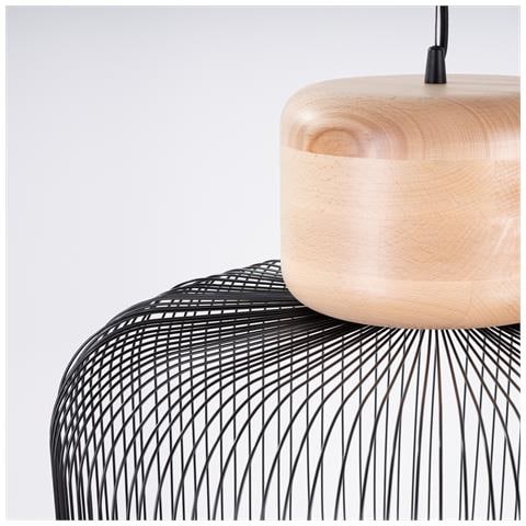 Lampada A Sospensione Gabbia 55 Sl. 1848 - Industriale Lampada A Sospensione Legno Nero /naturale 201x55x55 Cm - Foto 8