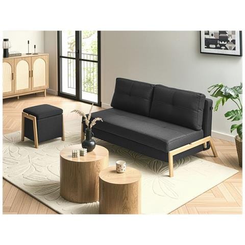 Set Da Salotto 3 Posti Edland Tessuto Nero Con Pouf - Foto 1