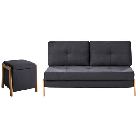 Set Da Salotto 3 Posti Edland Tessuto Nero Con Pouf - Foto 2