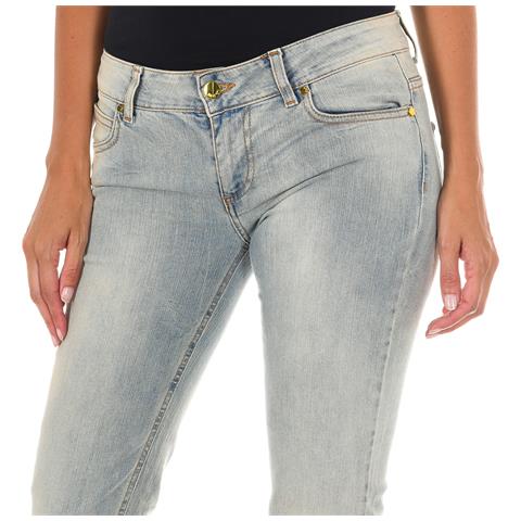 Pantaloni Lunghi In Denim Effetto Consumato Realizzati In Tessuto Elastico 10dbf0318 Donna - Foto 3