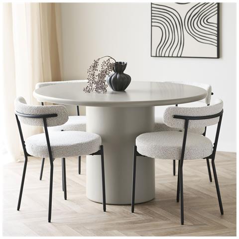 Set 2 Sedie Da Pranzo Badalona In Bouclé Bianco Con Gambe Nere 49x57x72,5 Cm - Foto 6