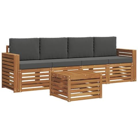 Set divani Naturale e Antracite Legno di Acacia Massello - Foto 1